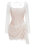 Women's Evening Dresses White Birthday Dress for Women Luxury 2023 Autumn Pleated Elegant Gowns Lace Patchwork Party Clothes