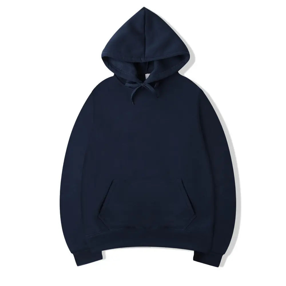 Sudadera con capucha oversize negra lisa para hombre en azul marino oscuro, con diseño minimalista y puños acanalados.