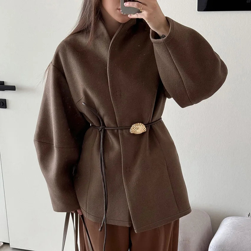 Women Wool Mid Length Coats Jackets Blends Stand Collar Coat Thick Warm Y2k Streetwear Jacket Work Outerwear Autumn Winter