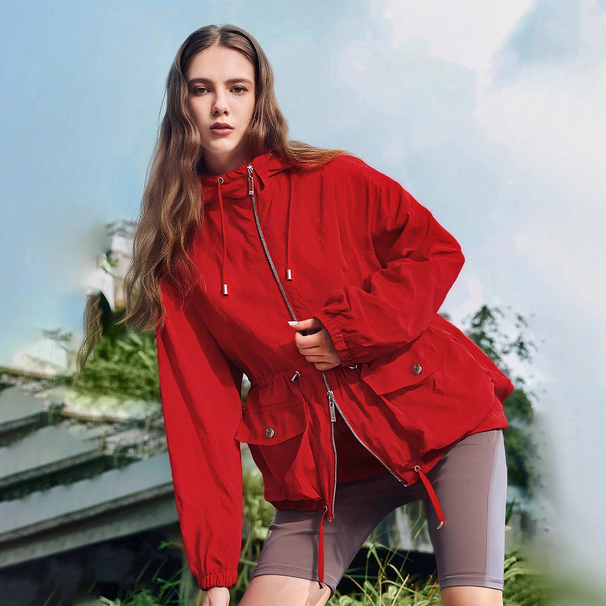 CHCH Women's Jacket Drawstring Waist Design Female Thin Stormtrooper Jacket Fashion Spring Autumn Outdoor Windproof Ladies Coat
