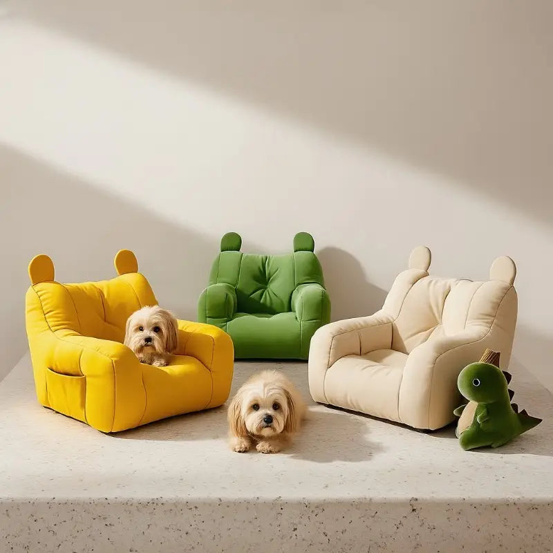 Yellow plush cat sofa bed from mainland china featuring rounded ears and soft cushioning for pet comfort.
