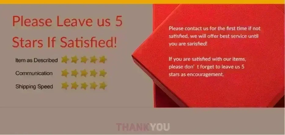 red rectangular box with white text urging customers to leave a five star rating for satisfaction featured on the back of a funny quote novelty graphic tee shirt