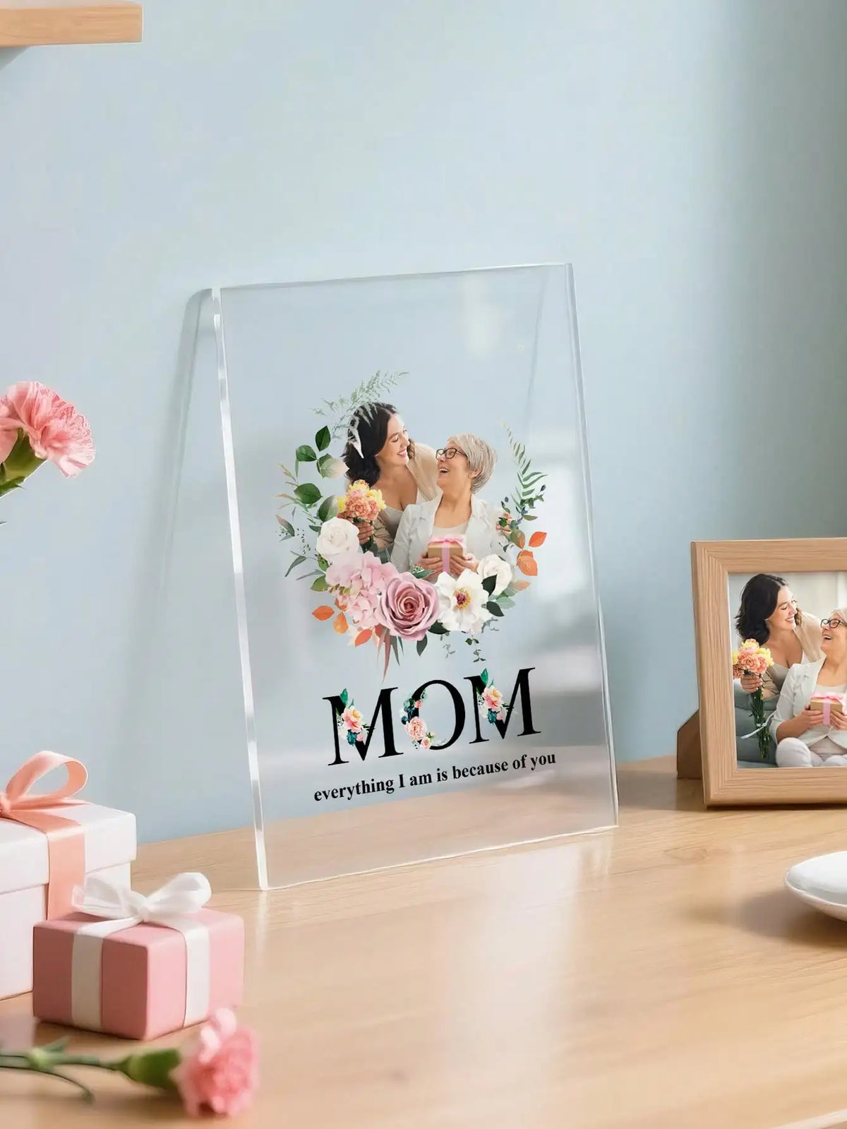 Custom Mother Father Day Acrylic Plaque Personalized Photo Text with Quote Gift for Mom Dad Grandma Grandpa Anniversary Birthday