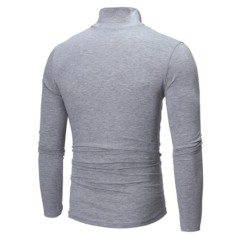 Herren-Thermo-Rollkragenpullover Slim Fit Langarmshirt in grauem meliertem Ton mit dezenter gerippter Textur und langen Ärmeln.