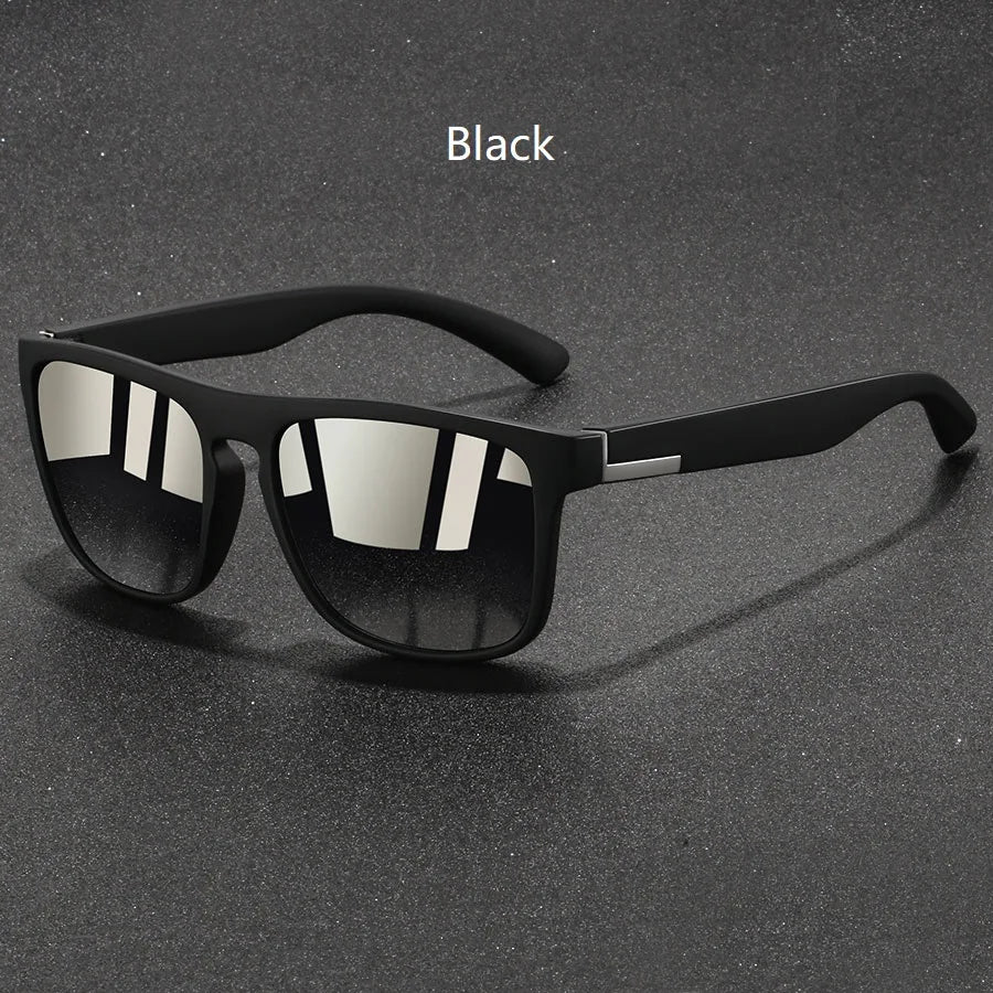Black rectangular luxury brand designer sunglasses featuring mirrored lenses and a sleek modern design.