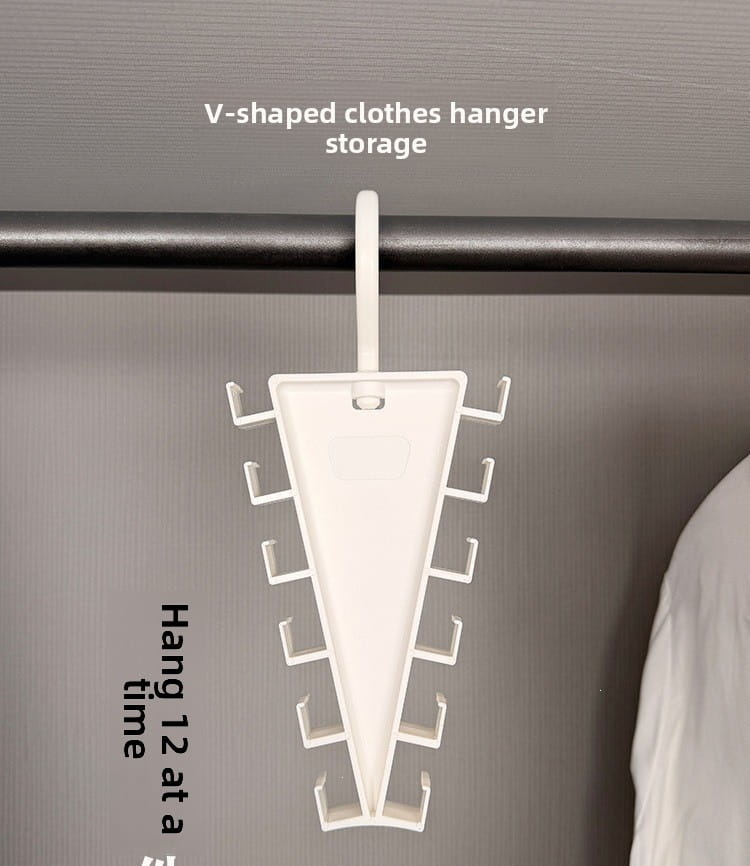 Support de cintres en plastique blanc en forme de V à plusieurs crochets avec 12 crochets, conçu pour organiser et ranger la penderie