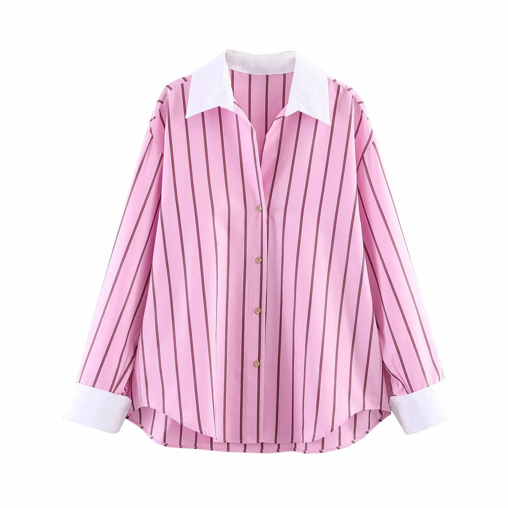 Women Blouses Tops Spring New Fashion Color Blocking Elegant Women's Shirts Tops Chic Street Single-breasted Tops