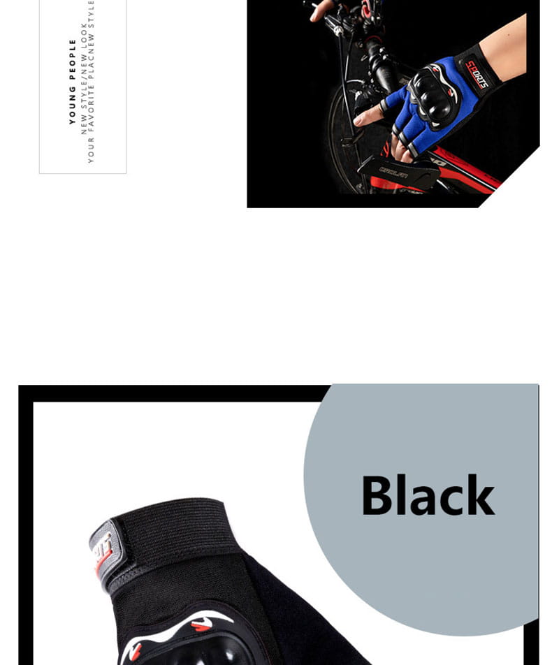 Herren- Motorrad-Taktik-Handschuh mit halben Fingern in Schwarz: verstärkte Polsterung auf der Rückseite mit einem schlanken, sportlichen Design.