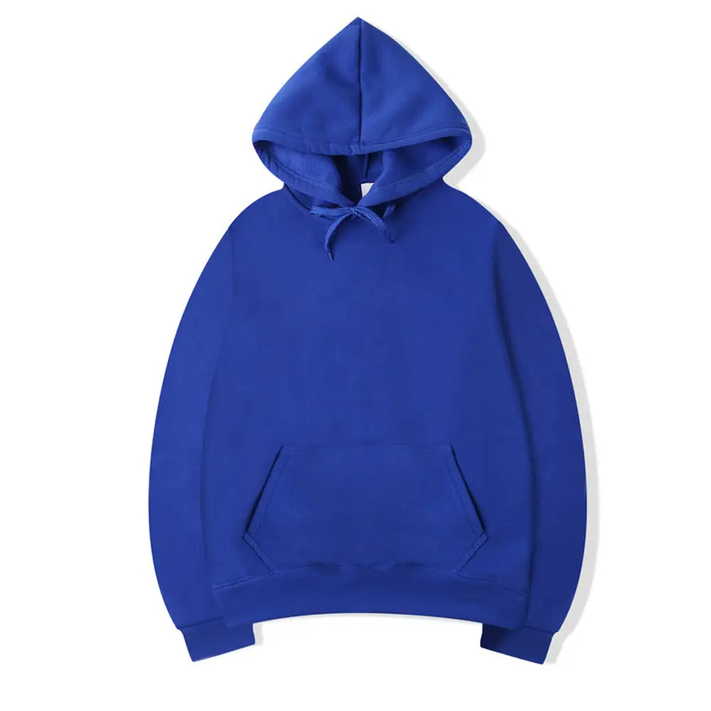 Sudadera con capucha oversize negra lisa para hombre, con sudadera con capucha azul real sólida, bolsillo tipo canguro frontal y capucha con cordones.