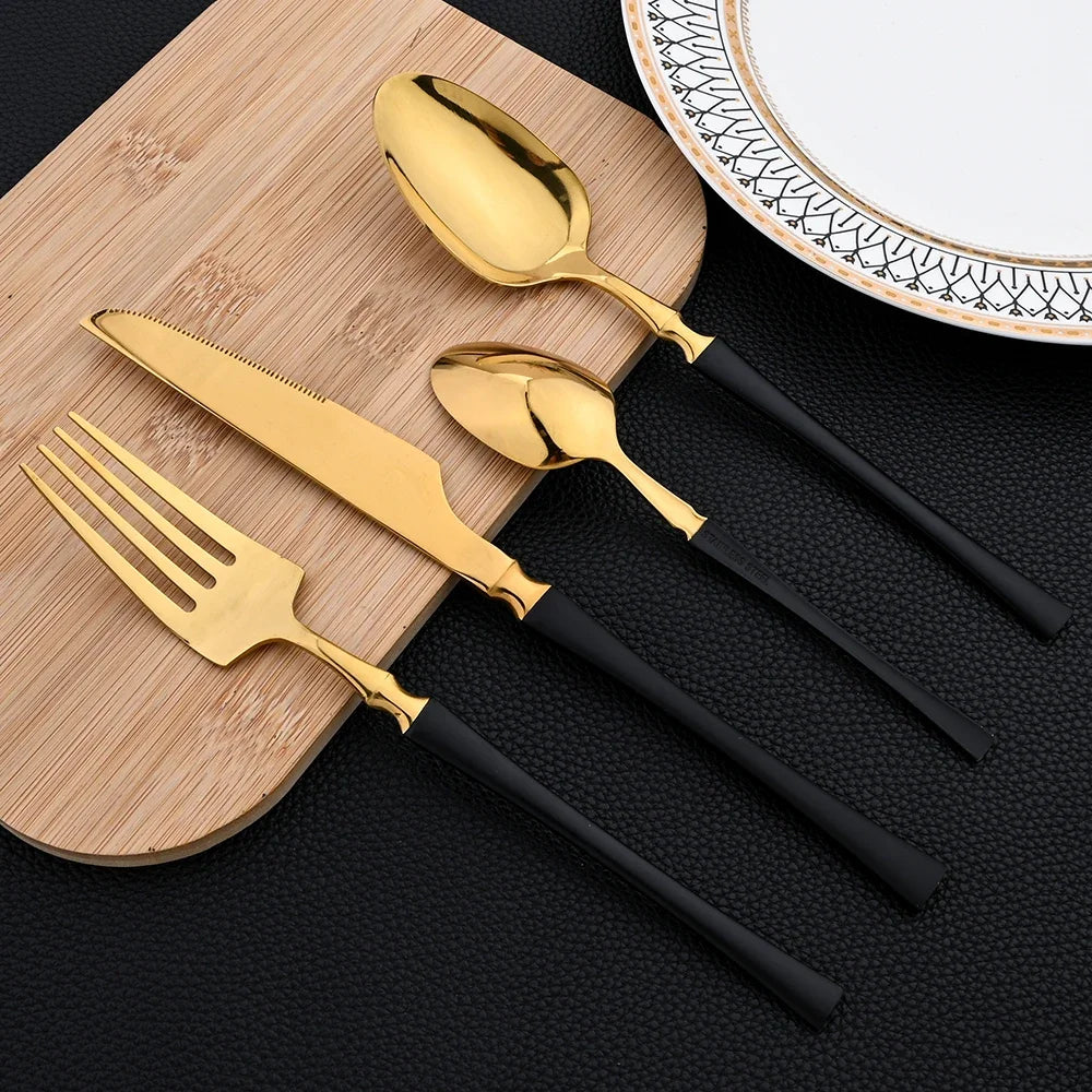 16Pcs Gold Cutlery Set Stainless Steel Dinnerware Set Western Dinner Spoon Fork Knife Tableware Kitchen Flatware Silverware Set