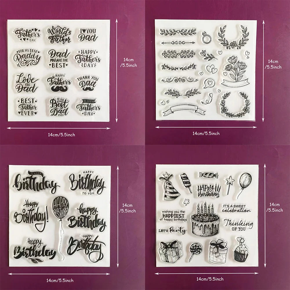 Father's Day & Birthday Clear Stamps Set Sentiment & Party Element Stamps for Card Making, Scrapbooking Wedding & Celebration DI
