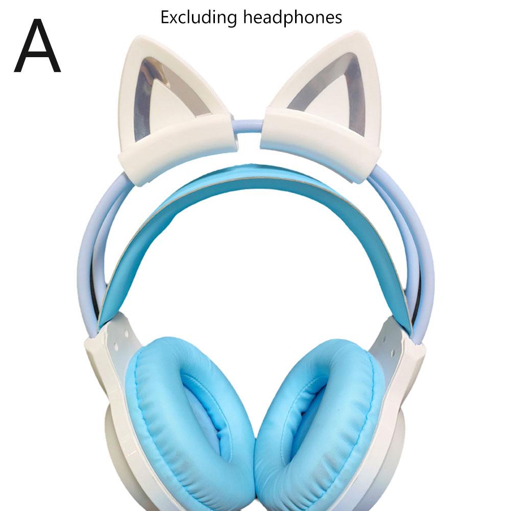 Attaches pour casque avec oreilles de chat en silicone bleu clair et blanc, avec des oreillettes rembourrées souples conçues pour un usage audio confortable.