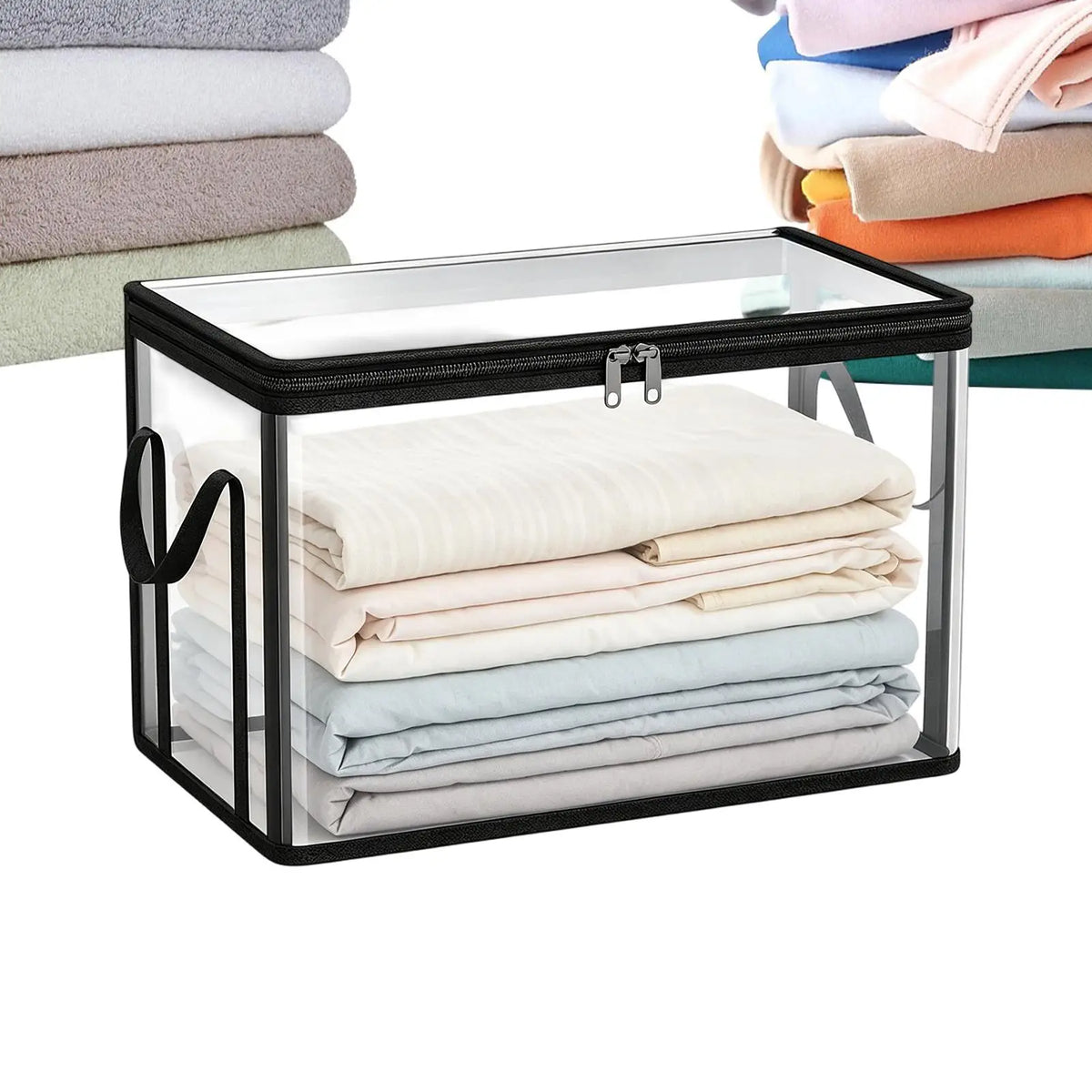Book Storage Box Clear Stackable Large Capacity Book Storage Containers Organization Bins for Toy Snack Bedding Clothes Home