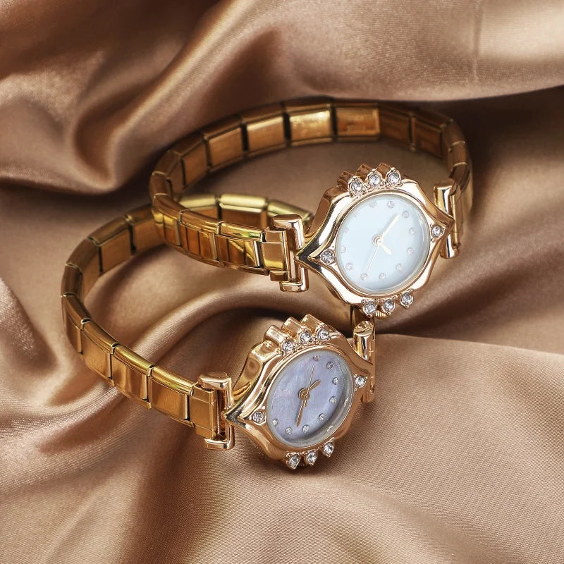2025 Women Watches Small Round Watch Golden Luxury Wristwatches Ladies Fashion Gold Bracelet Watch Female Elegant Clock Women