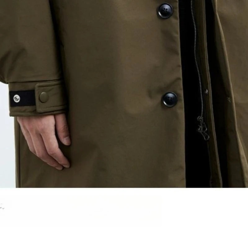 Winter New Korean Style Men Hooded Long Coat Faux Two Piece Trench Coat Parka Jacket Plus Size Warm