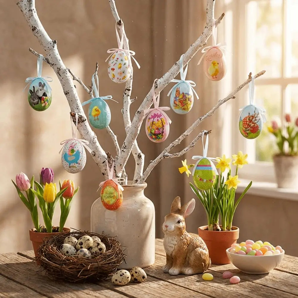 Party Favor Painted Foam Easter Eggs Colorful DIY Craft Hanging Easter Egg Happy Easter Handmade Easter Egg Props Easter Party