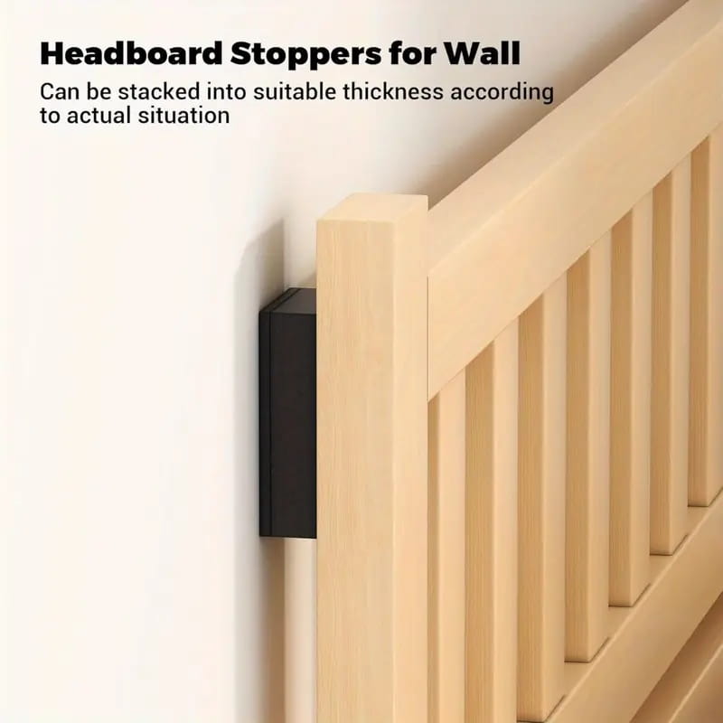 black plastic foam wall protector self adhesive furniture pad designed as a headboard stopper to fit against a wooden headboard