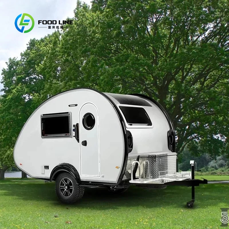 Custom Teardrop Travel Trailer, Fully Equipped Camper with Bed, Kitchen Storage Cabinets and Dining Area for Camping Road Trips