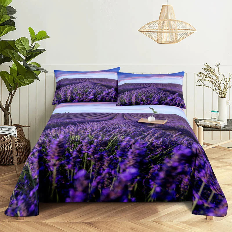 Purple Bedding Set Bed Sheet Linens Pillow Case Queen King Size Lanvender Butteryfly for Bedroom Soft Twin Full Single Double