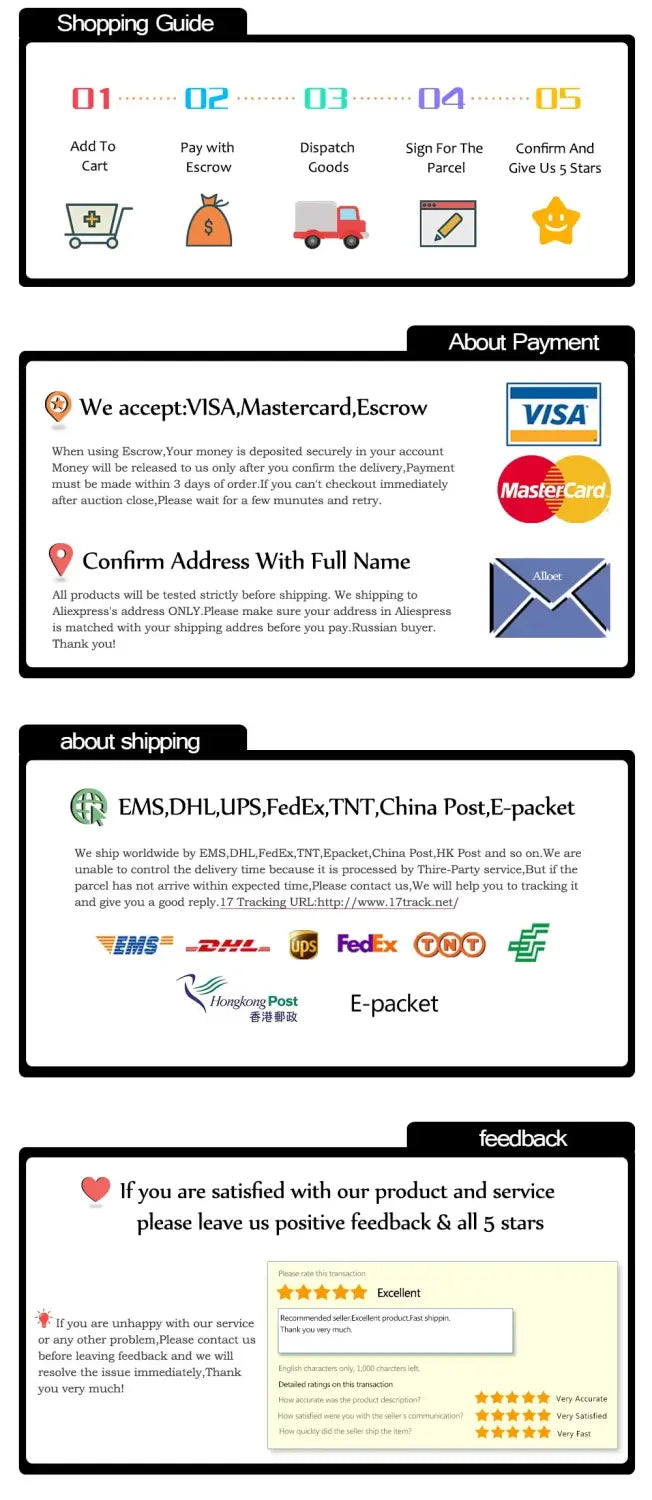 The image displays a shopping guide for car speakers universal hifi coaxial subwoofer audio stereo including payment options shipping information and customer feedback sections.