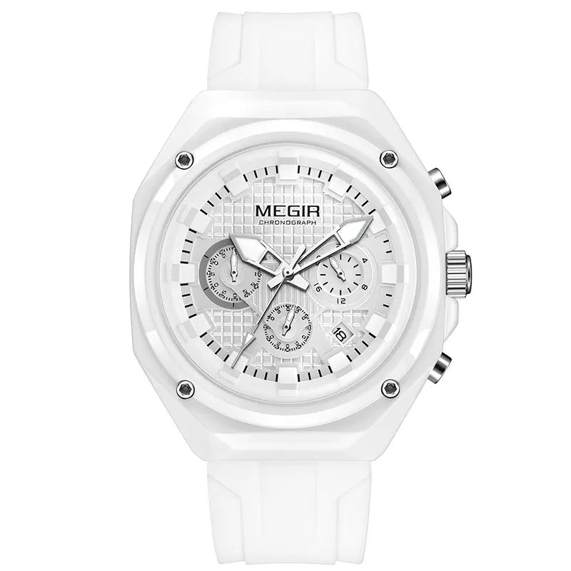 MEGIR New Sport Chronograph Quartz Watches for Men Women Waterproof Luminous Unisex Couple Wristwatch with Silicone Strap