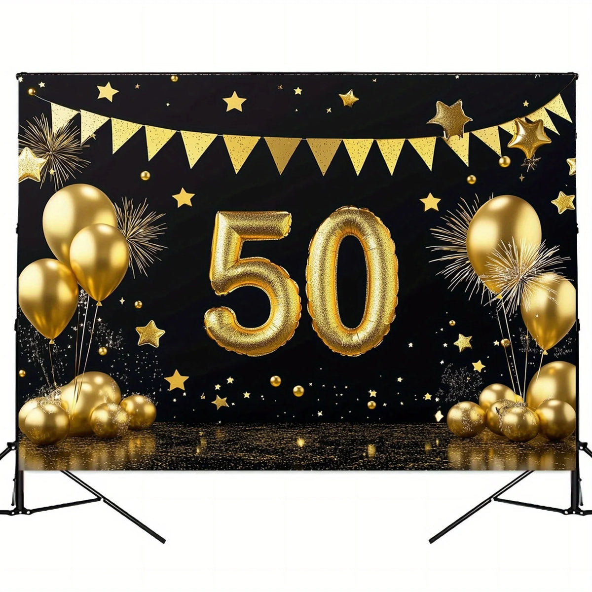 1 50th anniversary celebration banner, - Golden anniversary and birthday party background, photo booth and dessert table