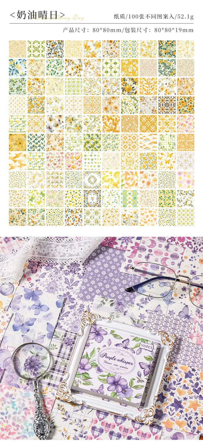 a delicate purple floral sticker book with ornate gold-trimmed edges and a vintage-style frame for vintage scrapbooking paper and journaling supplies