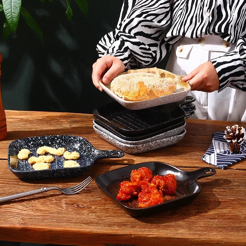 Ceramic tableware wholesale Ceramic tableware  High value Western food plate Baking Handle  Porcelain  Square plate Dinner plate