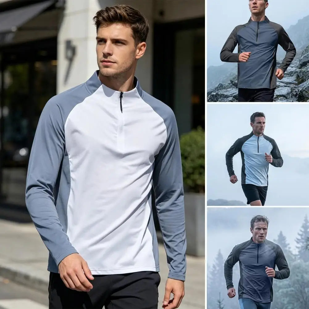 Quick Dry Breathable Men Active Tops Half-zip Long Sleeve UV Sun Protection Casual Summer Shirts for Gym Workout