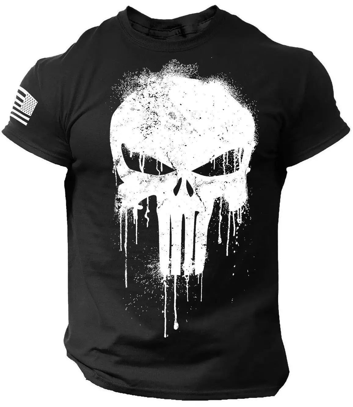 Men's T Shirt for Men 3D Print Military Patriotic Skull Dropped T Shirt Oversized Short-Sleeved Sportswear Men Clothing Top Tees