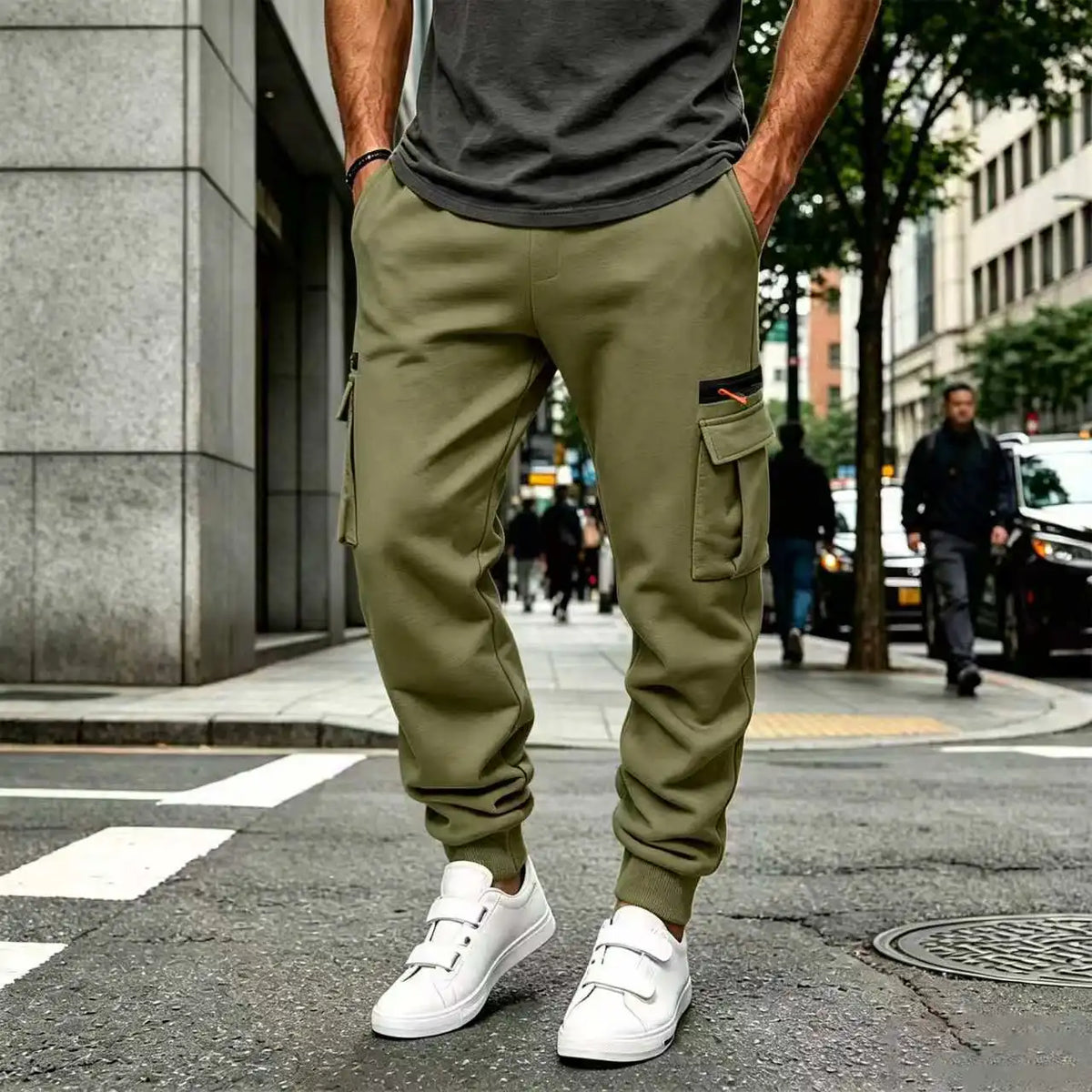 Men's Cargo Pants 2026 New Casual Loose Autumn Winter Straight Baggy Pants Multi-Pockets Solid Color Pinting Sweatpants