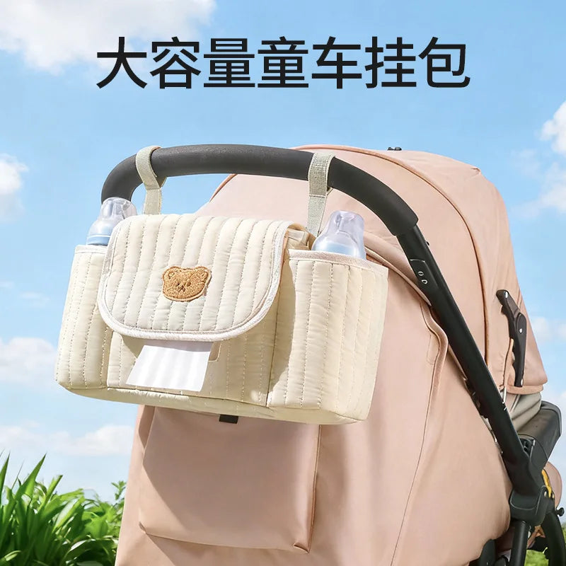 Baby Stroller Accessories Bag Slanted Hanging Bag Cartoon Mommy Bear Cosmetics Bag Kids Car Storage Basket Baby Walking Artifact
