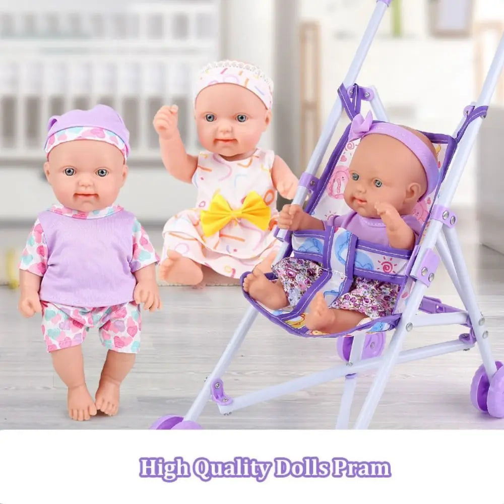 Baby Stroller Trendy Interactive Dolls Pram Plastic Stable Doll Handcart Play Toys Doll Stroller for Boys Girls Doll Accessories