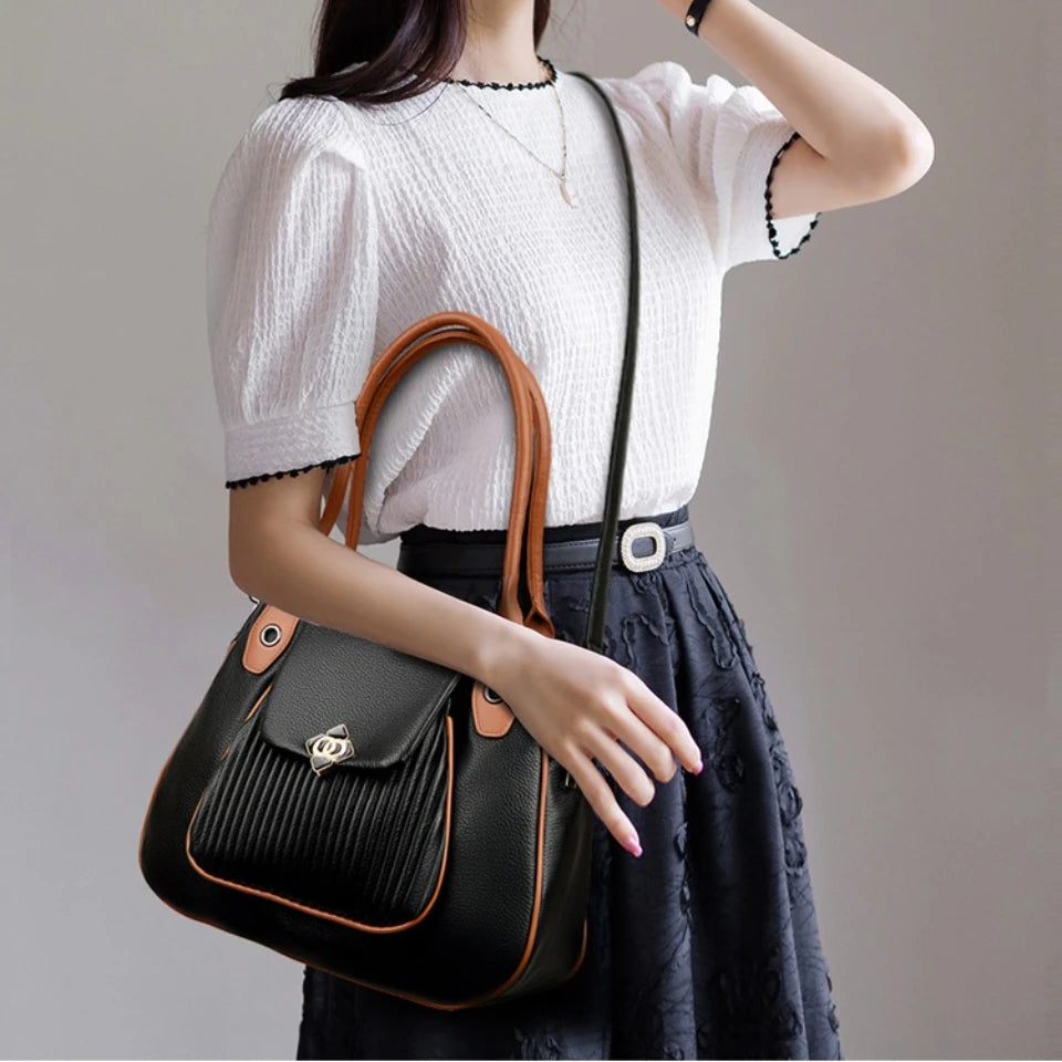Genuine Brand Top Quality Leather Bags for Women Designer Top-Handle Bags Ladies Casual Tote Shoulder Crossbody Bag 2 Layers