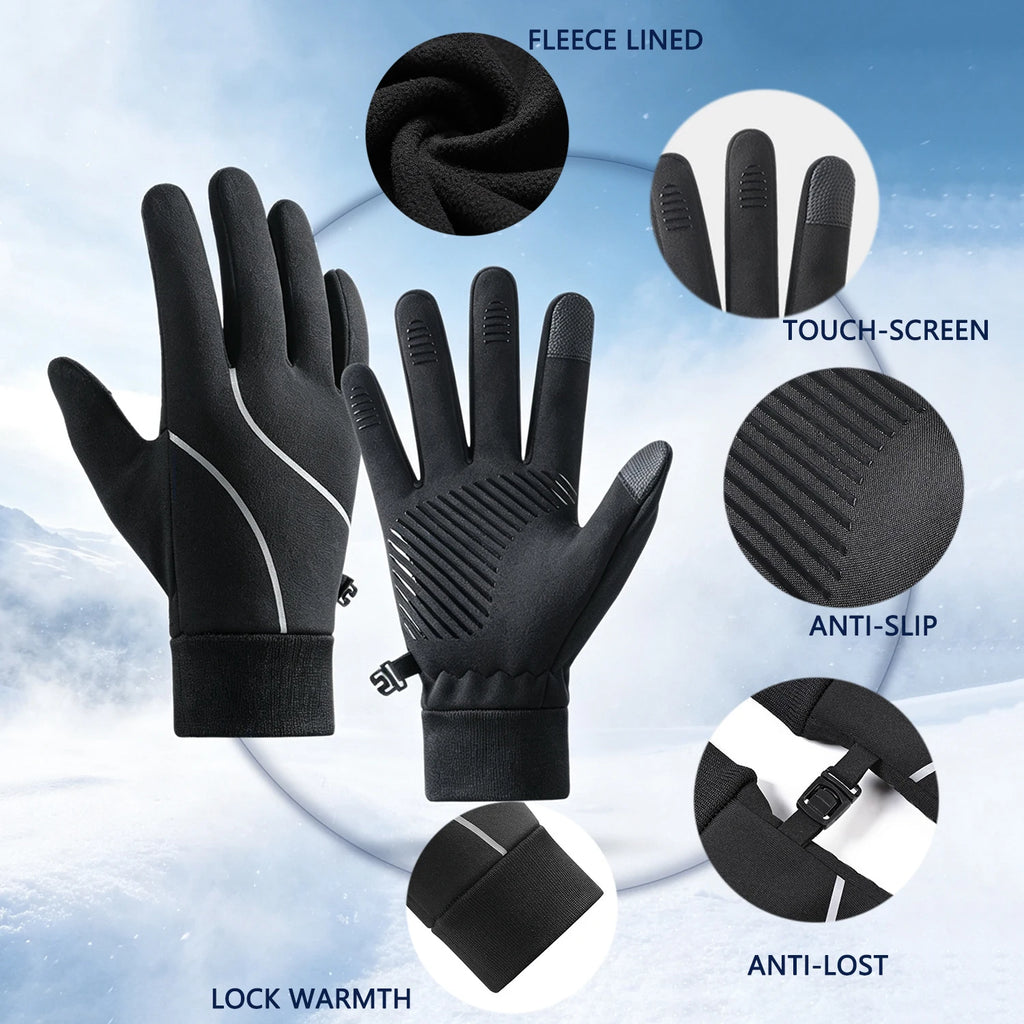 Outdoor Warm Gloves for Men, Windproof Water Resistant Touch Screen Gloves Non‑Slip Palm Fleece Lined for Cycling Running Daily