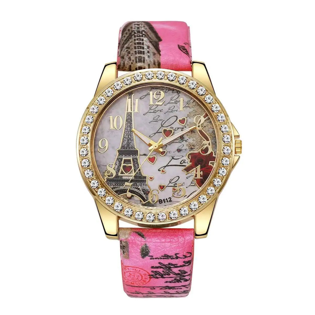 Fashion Flowers Women Watches Casual Leather Strap Analog Quartz Watch Reloj Mujer Girls Clock Gift Relogio Feminino