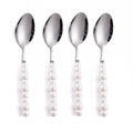 4Pcs Luxury Dinnerware Set Ceramic Pearl Handle Stainless Steel Spoon and Fork Set Western Silver Cutlery High-looking Tableware