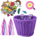 Kids Bicycle Basket+Bell+Tassel+Stickers Set Kids Front Handlebar Rattan Handwoven Bike Basket Cycling Accessories