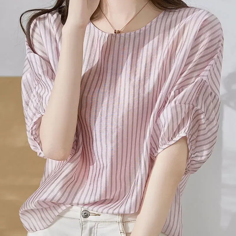 Women's Shirt And Blouse With Short Sleeve Summer Female Tops Crop Loose Cute Elegant Premium Promotion Economic Chic Fine