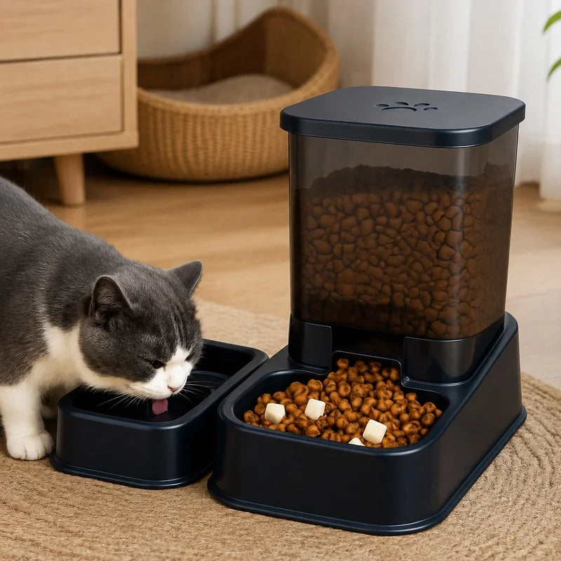Automatic Pet Feeder Bowl with Water Supply for Cats and Dogs, No Battery Needed, Precise Portion Control