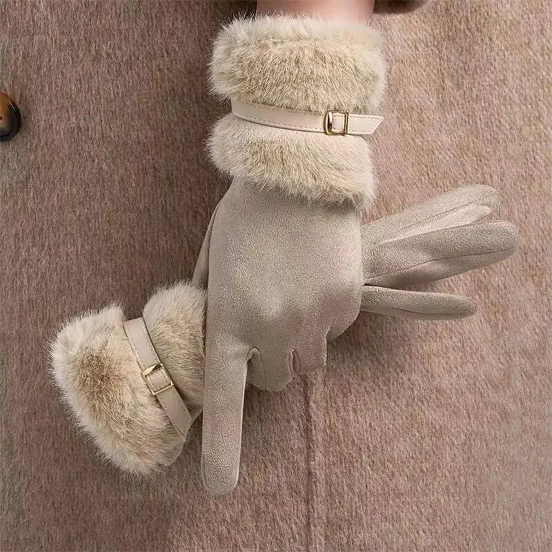 Women's Winter Gloves Warm Fleece Lined Windproof Cold-Resistant Touchscreen Compatible with Plush Decoration for Autumn Winter