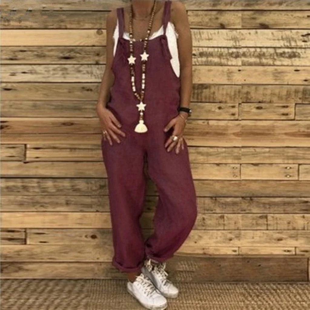 Women Fashion Suspenders Jumpsuits Large Size Casual Overalls Solid Summer Thin New Sleeveless Loose Street Rompers Lugentolo