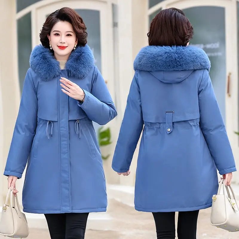 Warm Thick Snow Wear Padded Parka Winter Women Jacket Parka Clothes Wool Liner Fur Collar Warm Loose Long Coat Hooded Jacket