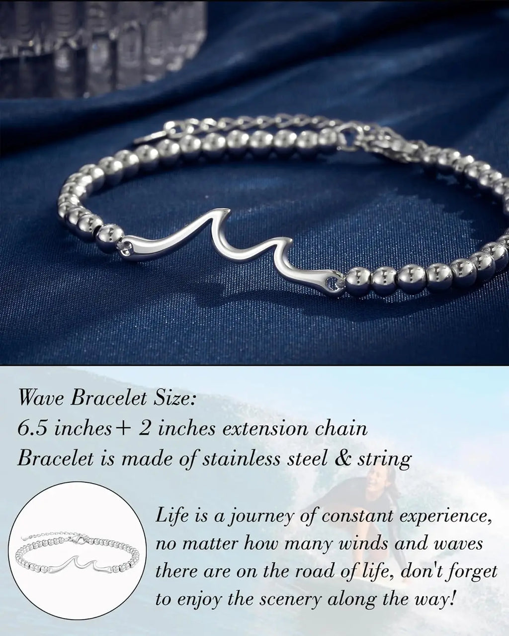 Graduation Birthday Gifts for Women, Through The Waves of Life, Birthday Bracelet for Women Friend Sister Daughter Mom Grandma