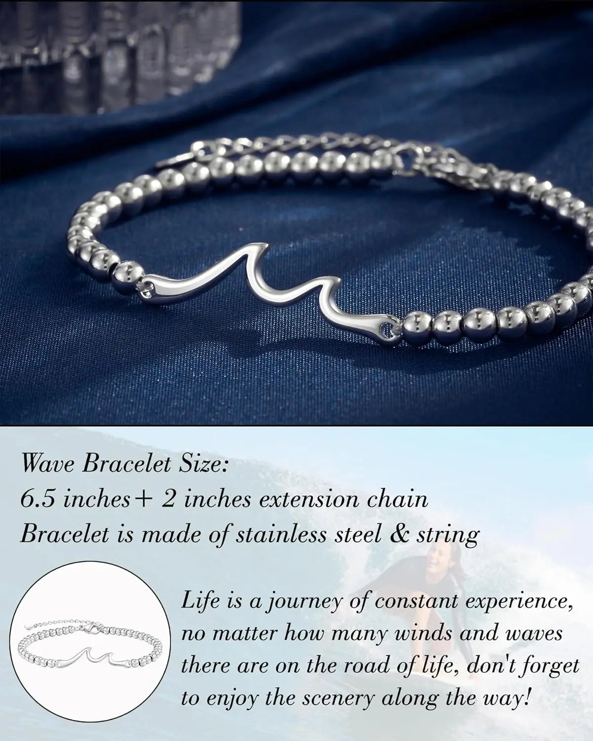 Graduation Birthday Gifts for Women, Through The Waves of Life, Birthday Bracelet for Women Friend Sister Daughter Mom Grandma