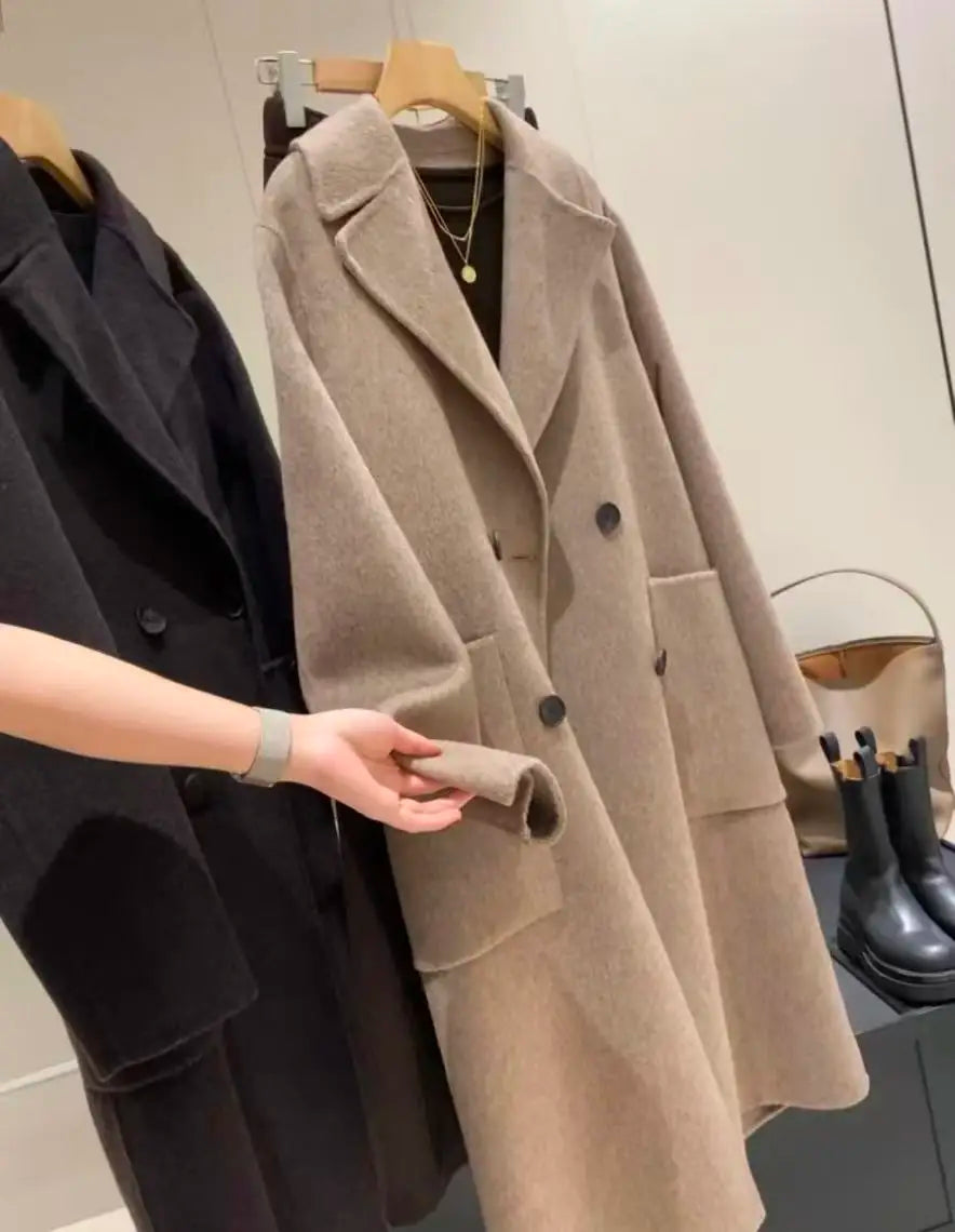 Original high-quality 2026 new style women's double-breasted loose woolen overcoat with 53 wool blend