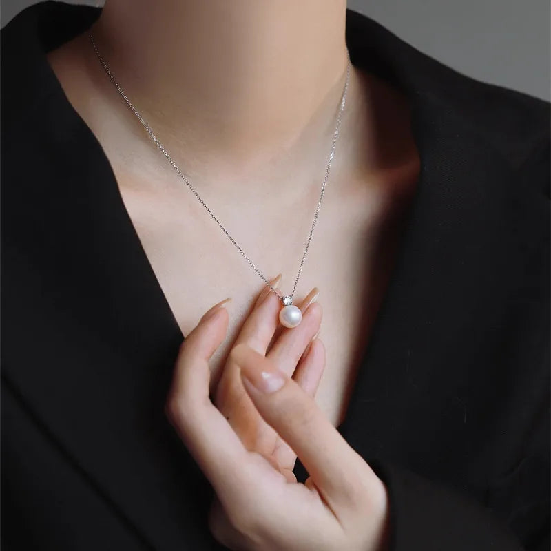 Elegant New Pearl Bead Necklace for Women - Minimalist Round Single Pendant  Sweater Chain Versatile High-End Fashion Jewelry