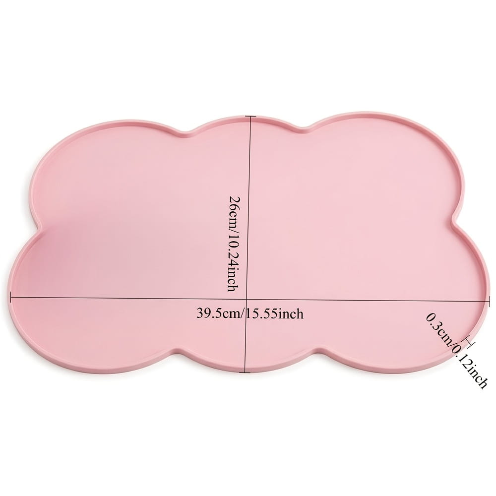 Bandeja de silicona color rosa con forma de nube, diseñada como alfombra de alimentación para mascotas para perros y gatos pequeños y medianos