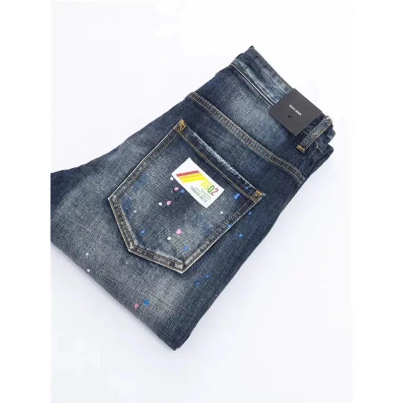 Autumn and Spring New Fashion Trend Retro Ripped Straight Leg Elastic Denim Pants for Men Casual Sports High Quality Jeans