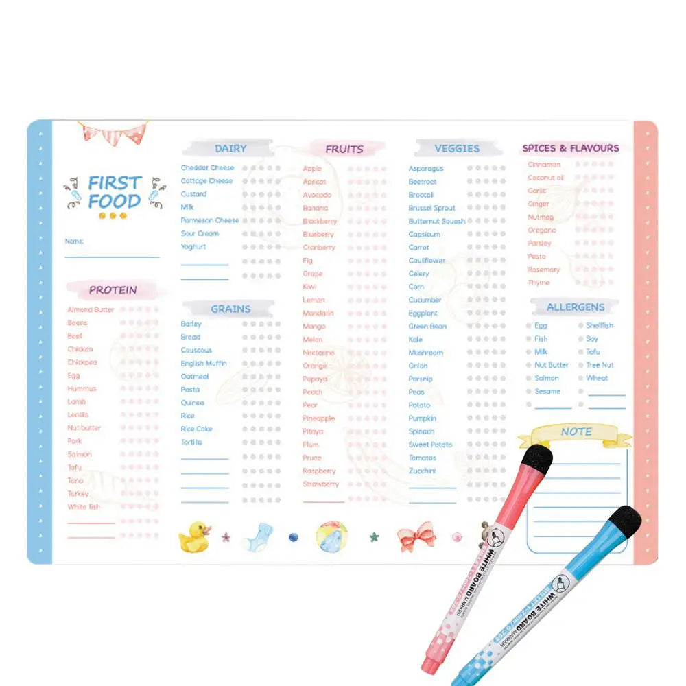 Baby First Foods Checklist Magnetic Repeatable Baby Feeding Tracker Weaning Essential Reusable Toddler Food Chart Fridge Magnet